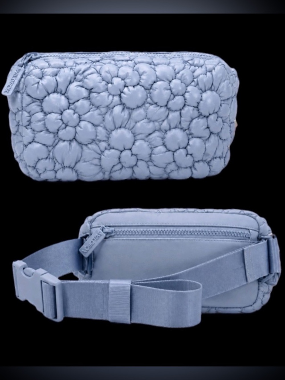 NWT Wildfox Blue Quilted Padded Floral Crossbody Belt Bag/ sling bag